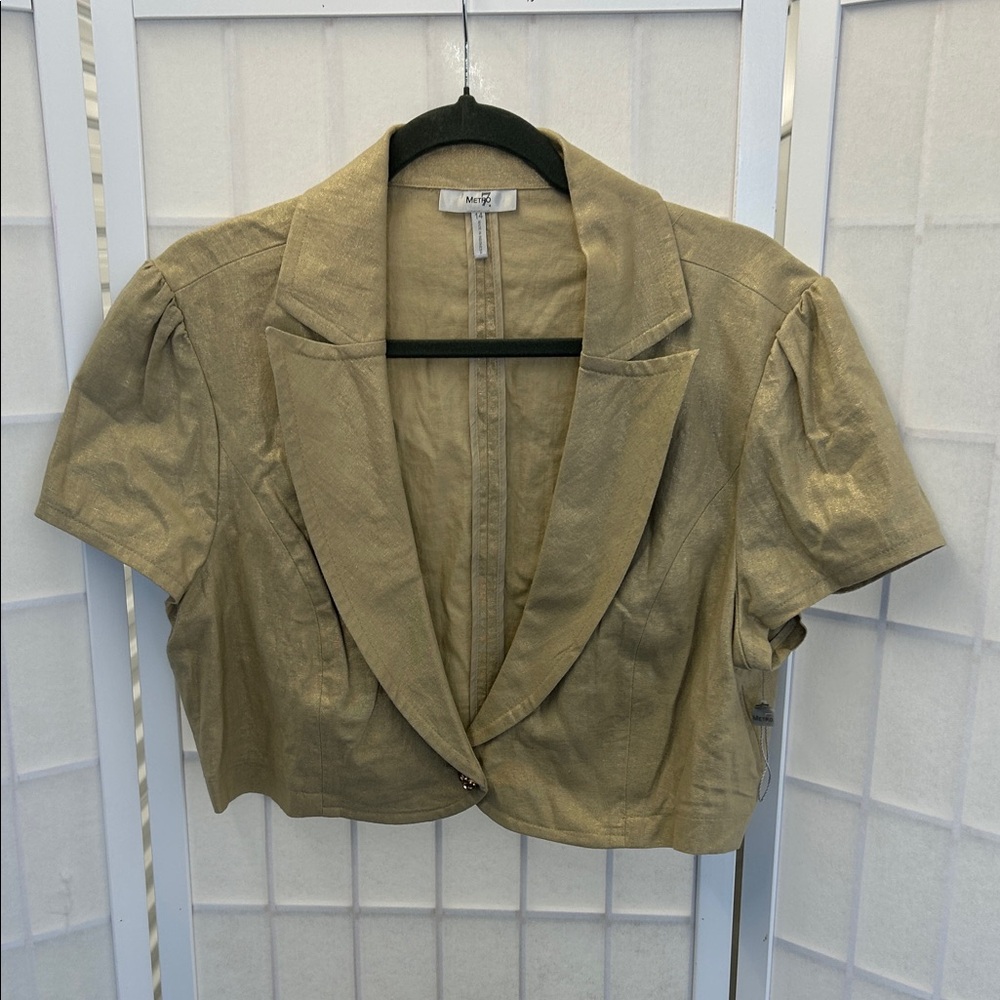 Metro 7 Metallic Gold Short Sleeve Blouse